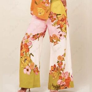 Unique Print Elastic Waist Pocketed Wide Leg Pants